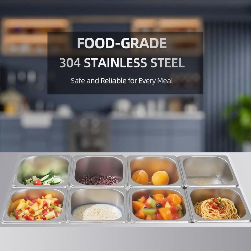 Notakia 6 Pack 4" Deep 1/6 Hotel Pans With Lids Stainless Steel Steam Table Pans Commercial Grade Food Storage Containers for Restaurant, Buffet, and Catering - Image 5